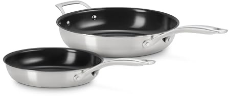 Essential Lot de 2 poêles rondes anti-adhésives en acier inoxydable 24,1 cm et 27,9 cm