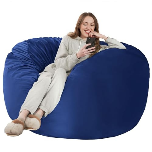 Kasunpul Puf para adultos, gigantes, con funda de terciopelo, para salón, dormitorio, color azul marino, 107 x 107 x 56 cm