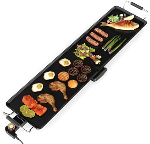 CLEEMAN 39.5” Electric Griddle, Nonstick Extra Large Teppanyaki Grill with Adjustable Temperature, Drip Pan & Insulated Handles, Easy-to-clean Pancake Griddle, BBQ Grill for Indoor & Party