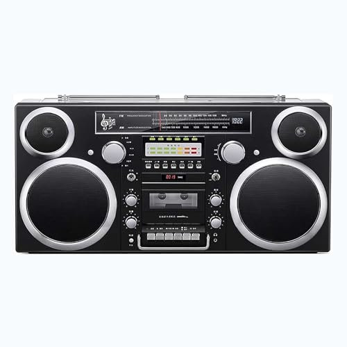 Multi-function Portable CD Tape Player, AM/FM Radio, Retro Cassette Player Boombox, USB/Cassette/Bluetooth/AUX Input, Built-in Speaker, Classic 80S Style for Home, Family & Travel,Black