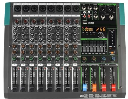 Mélangeur De Son À 8 Canaux Mono, 256 Effets, Console De Mixage Bluetooth, Égaliseur 7 Bandes, USB 48V, Table Audio Aux For Petit Spectacle