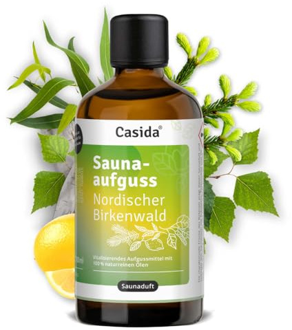 Casida Infusione per sauna con oli essenziali naturali al 100%, con betulla, eucalipto, ago di abete rosso, limone, senza profumi sintetici, 100 ml