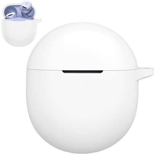 Miimall Skyddsfodral för Google Pixel Buds 2a, trådlös laddning, dammkontakt, nyckelring, LED synlig, stötsäkert silikonskydd för Google Pixel Buds 2a-vit