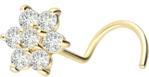 PIERCINGLINE 18 Karat Gelbgold Nasenstecker Spirale DIAMANT BLUME 0,13 kt. Piercing 0,6 x 6 mm