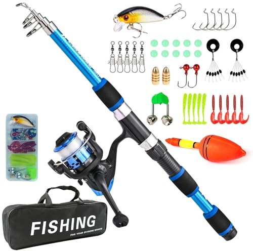 Juego de pesca para niños, caña de pescar de 1,8 m, juego de caña de hilar, juego de pesca portátil para niños