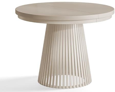 AlpiMeble Esstisch Ausziehbar Nero 100cm, Cashmere, Stabile Metallbeine | Runder Tish, Moderner Desing, Wohnzimmertisch und Küchentisch, Beige Beine