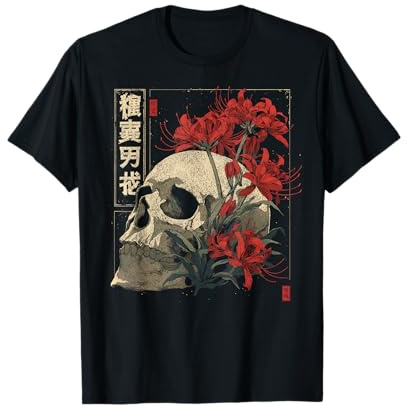 Otaku Anime Japonais Squelette Fleur lys araignée Rouge T-Shirt
