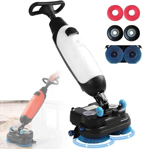 Autolaveuse électrique portable sans fil pour usage commercial, avec réservoirs d'eau propre et sale séparés, tête de nettoyage rotative à 360° pour parquets, carrelages et marbres blancs.