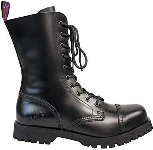 Alpha Rangers 10-loch Boot, Ranger Festival Army Gothic, Leder Springerstiefel, Schwarz 5011, UK 9 / EU 43