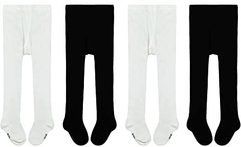 GENTABY - Collant per neonati e bambini dai 18 ai 24 mesi, unisex, color nero, bianco, rosa, grigio, 4 pezzi, Nero/Bianco, 18-24 Mesi