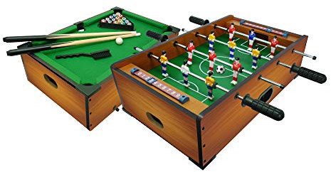Sport One Sport1 mini Calcetto e biliardo da appoggio, Gioco da tavolo 2 in 1, Calcetto balilla misure 51x31x15cm a 4 aste con segnapunti e 2 palline, Piccolo bigliardino da casa, Idea regalo, Legno