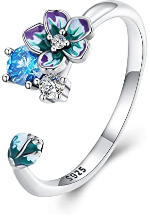 Teleye Anello con Apertura Floreale Anello di Fidanzamento in Argento Sterling 925 per Donna