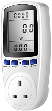 Power Meter Plug Energy Monitor Watt Meter Backlight Large LCD Display UK Plug with 7 Modes Electricity Usage Monitor Consumption KWH Amp Volt Meter Outlet