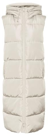 VERO MODA Damen 3/4-lange Steppweste VMLigaane mit Kapuze 10298757 Pumice Stone XL