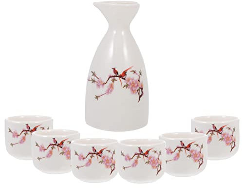 CALLARON Krug Teetasse Asiatisch Weinbecher Traditioneller Japanischer Sake Japanischer Sakewärmer Japanisches Sake-set Rosa Sake Set Kirschblüte Gunst Japanischer Stil Keramik Weinwärmer