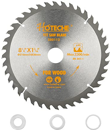 Hoteche 8-1/4-Inch Circular Saw Blade for Wood 40-Tooth Tungsten Carbide-Tipped Blade High-Performance Professioal Saw Blade for Miter Saw and Table Saws with 1-inch, 13/16-inch, 5/8-inch Arbor
