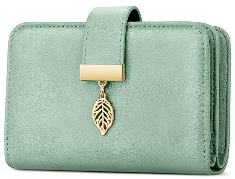 Faneam Geldbörse Damen aus Leder, Portemonnaie Damen Kleine, Geldbeutel Frauen mit RFID-Schutz, Geldbeutel Damen mit 14 Kartenfächer, Reißverschluss Münzfach und Tragekette