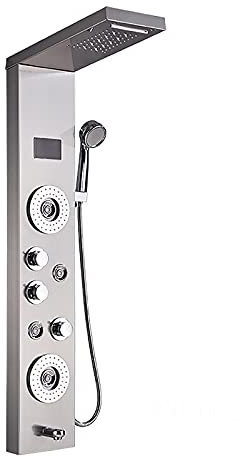 Panneau de douche à LED Système de colonne de douche à affichage numérique Système de panneau de douche thermostatique, système de douche avec pommeau de douche, douchette, jets de corps, bec de