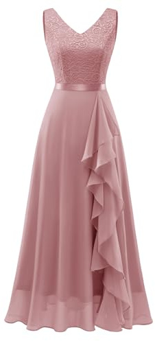 Berylove Abito da Cocktail Elegante da Sposa e Damigella d'Onore - Abito da Sera Lungo Estivo BLP7082 Blush XL