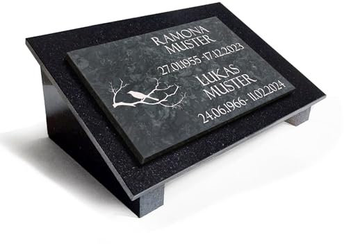Generisch Grabplatte Grabstein Granit mit MARMOR+Unterplatte+Stützen+Gravur 40x30cm MA18