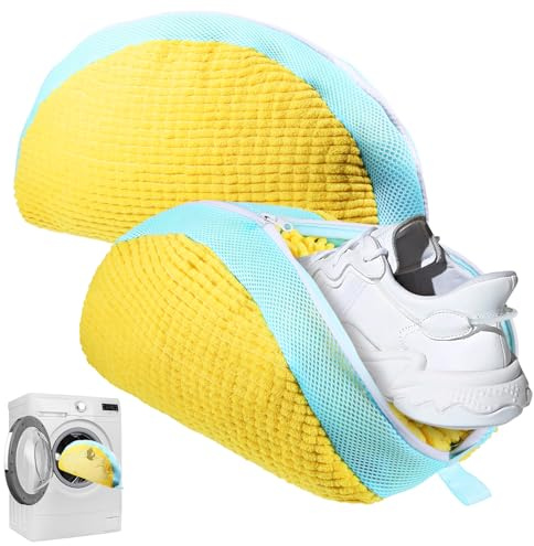 WUISOLQP 2 Stück Schuhwaschbeutel Waschmaschine,Neues Upgrade Tiefenreinigung Schuhbeutel Waschmaschine,Wiederverwendbarer Und Robuster Waschbeutel Schuhe Für Sportschuhe, Tennisschuhe Usw（Gelb）