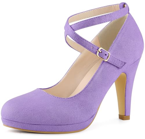 Allegra K Women Platform Cross Strap Stiletto Heels Mary Jane Pumps | Burgundy round toe. ABS heel. Party, office, evening, dating, cocktail. Easy to jeans or a skirt