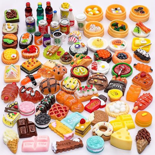 80 Pcs Mini Food Tiny Toys, Pretend Food Play Set, 2-4cm Resin Mini Food, Play Food, Miniature Dolls House Pretend Food, for Kids Adults Teenagers Doll House