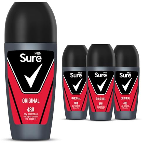 4x Sure Men 48h Original Roll On Antiperspirant Deodorant 50ml