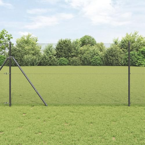 Snsowed Recinzione in Filo saldato con 7 Pali Grigi 1,4x10 m in Acciaio,Reti di Acciaio zincato,Recinzione in Filo-3351816