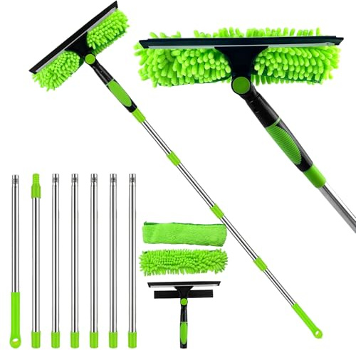 2-in-1 Window Cleaning Equipment, 301CM(118IN) Telescopic Window Cleaner Tool with Silicone Squeegee & Microfiber Scrubber, Window Squeegee Cleaning Kit with 180° Rotating Head for High Window