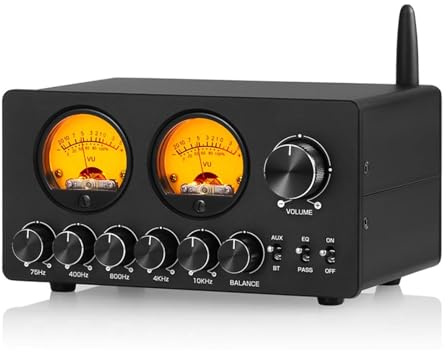 Vituord Ecualizador De Audio De 5 Bandas, Preamplificador Estéreo Bluetooth, con Pantalla VU Meter Y Control De Balance De Canales, RCA 3,5 Mm AUX, para Equipos De Sonido Domésticos