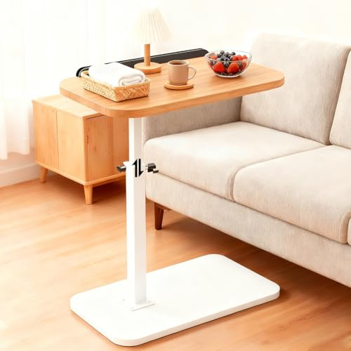 Mesa auxiliar en forma de C, giratoria 360°, mesa de salón, mesa para teléfono, mesa auxiliar ajustable en altura (45-80 cm) con tablero basculante, mesa auxiliar pequeña para sofá, cama y espacios