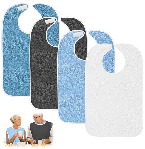 4 Pieces Adult Bibs, 45x75cm Waterproof Washable Eating Bib, for Elderly