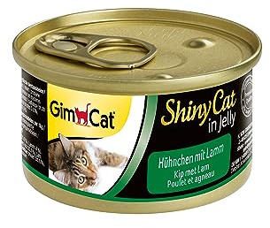 GimCat ShinyCat in Jelly, pollo con cordero - Alimento húmedo para gatos, con carne y taurina - 24 latas (24 x 70 g)