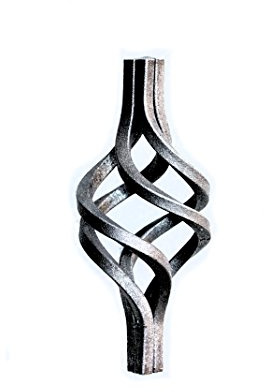 UHRIG Zierteil Zwirbel, schmiedeeisen Korbzwirbel aus Vierkant, Schnörkel für Geländer, Zaun, Zaunstab uvm. Ø 60mm, Höhe 130mm