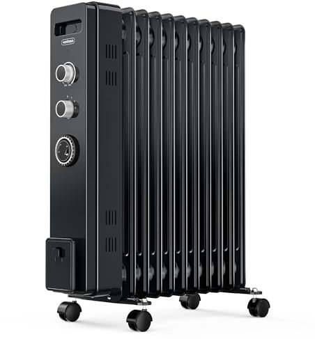 VonHaus Oil Filled Radiator 11 Fin – Oil Heater Portable Electric Free Standing 2500W for Home, Office, Any Room – 24 hour Timer, Adjustable Thermostat, 3 Heat Settings, 4x Wheels, 1.5m Power Cable