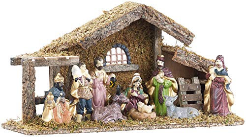 Britesta Krippe: Hochwertige Holz-Weihnachtskrippe, große handbemalte Porzellan-Figuren (Weihnachts Krippen, Krippe Weihnachten Holz, Weihnachtsbaum)