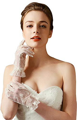 Damen-Handschuhe, kurze Spitze, Brautschmuck, Hochzeit, Party, Party, Abschlussball, Abendhandschuhe, Elfenbein, Einheitsgröße