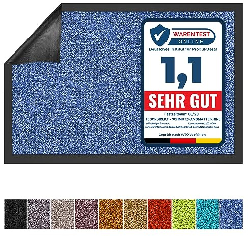 Floordirekt Schmutzfangmatte Rhine - waschbare & leistungsstarke Fußmatte - Sauberlaufmatte mit Rutschfester Rückseite - Türmatte für den Eingangsbereich (Blau, 60 cm x 90 cm)