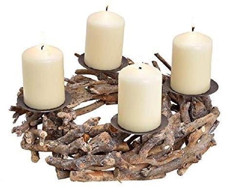 Weihnachts-Gesteck/Advents-Kranz/Stumpen-Kerzen-Halter Advent braune Zweige & Äste Holz & Metall - Weihnachts-Deko Tisch-Dekoration Winter & Advent Ø 30 cm