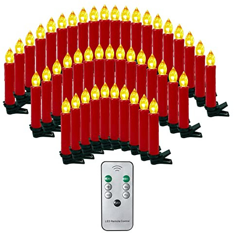 OZAVO Lot di 20 Candele LED per Natale Senza Fili, Decorative, con Lume Caldo e Telecomando - Colore Rosso