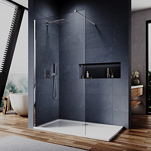 ELEGANT 900mm Walk in Shower Door Enclosure Frameless 6mm Safety Shower Glass with Aluminium Support Bar