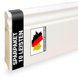 24 m Trevendo Sockelleiste Massivholz weiß lackiert altberliner Profil 16 x 80 x 2400 mm - Fußbodenleiste aus Echtholz mit rundum aufgebrachter weißer Grundierung und Decklack