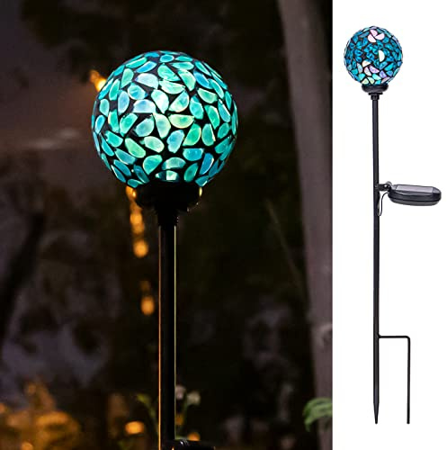 VCUTEKA Decorative Solar Garden Lights, 3.5 Mosaic Globe Outdoor Stake