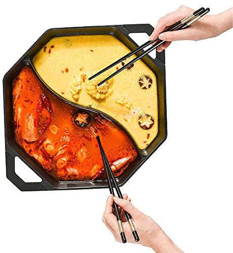 MNSSRN All-in-One-Hottopf mit Trennwand, Non-Stick-Topf für kochende Suppe, umweltfreundlicher Suppeneimer mit Deckel 4.5L, geeignet für den Induktionsherd, Gasherd