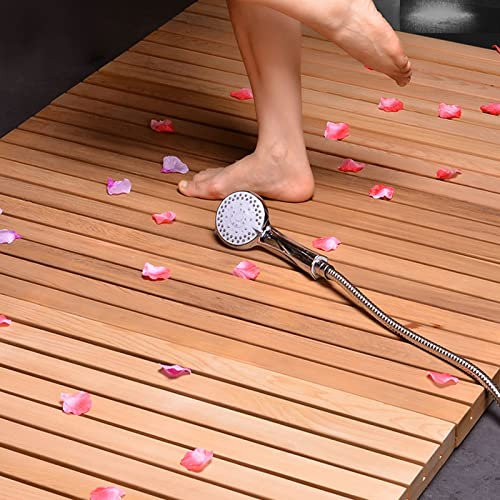 Zhaomi Wasserdichter Badematte aus Holz,Badvorleger Badematte,Multifunktionale Duschmatte,rutschfeste Holzmatte,Strapazierfähiges Hartholz,für Badezimmer,Dusche im Freien,Sauna,Spa (90x60cm/35x24in)