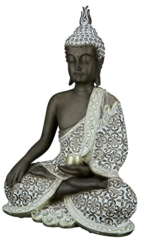 GILDE Deko Skulptur Buddha Figur sitzend - Meditation - braun/weiß - Höhe 35 cm
