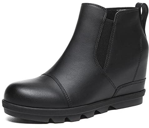 Athlefit Women's Wedge Ankle Boots Comfortable Slip On Wedge Booties Black Booties Size 8