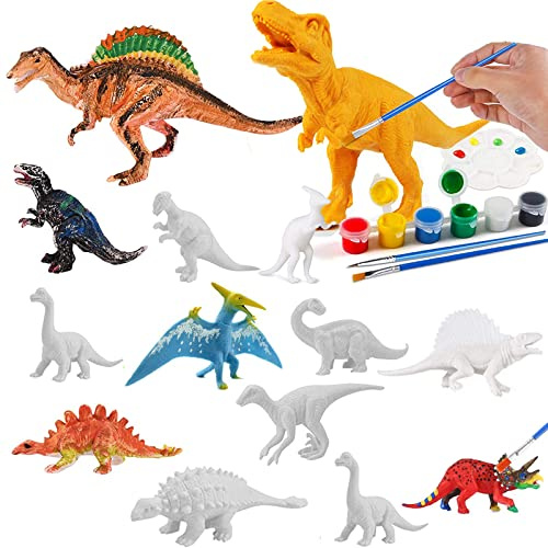 TuYines Dinosaurier Malset für Kinder,Dinosaurier Figuren Bastelset,14pcs 3D Dinosaurier Spielzeug Malsets, Kinder ab 4 5 6 7 8 9 10 Jahre alt Jungen Mädchen,Malen Sie Ihr Eigenes Dino (A)