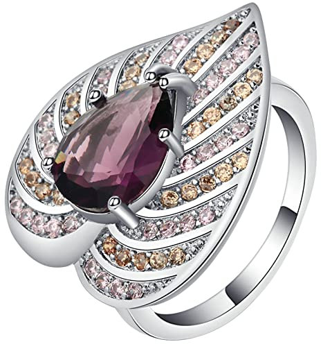 Ayoiow Alliance Couple Femme, Bague Plaqué Or Femme Pas Cher Feuille Argent Zirconium Alliance Taille:54